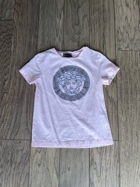 Versace Kids Pale Pink Medusa Rhinestone Tee